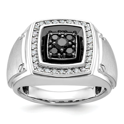 14k White Gold with Black Rhodium Men's 5/8 carat Black/White Diamond Complete Ring