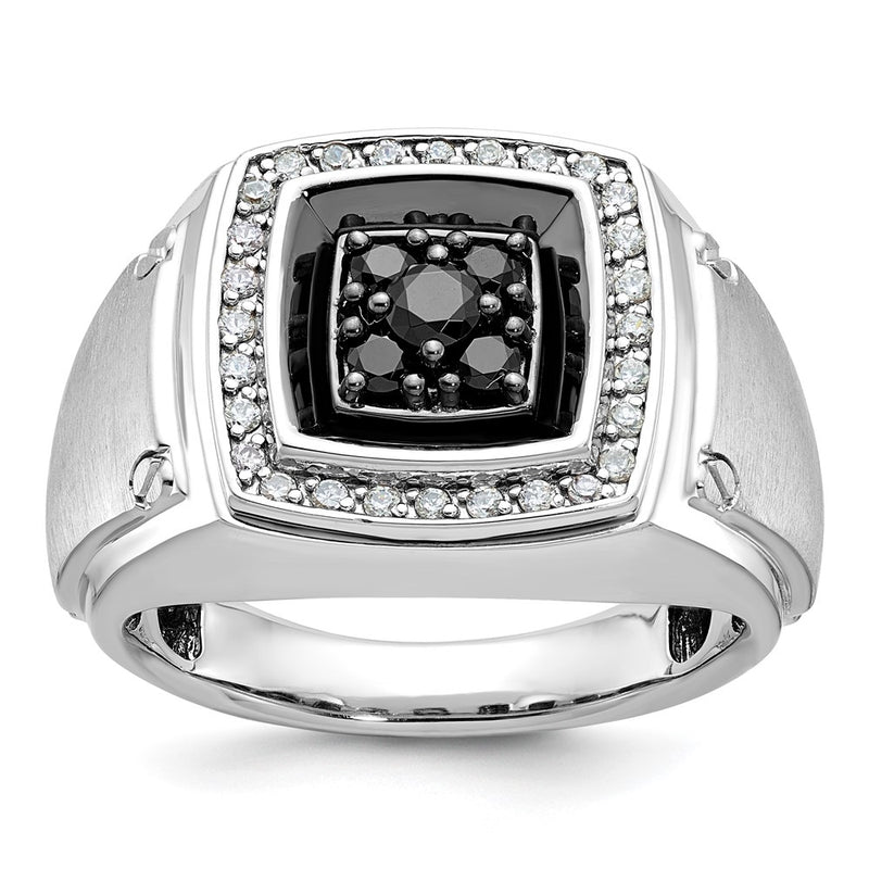 14k White Gold with Black Rhodium Men's 5/8 carat Black/White Diamond Complete Ring