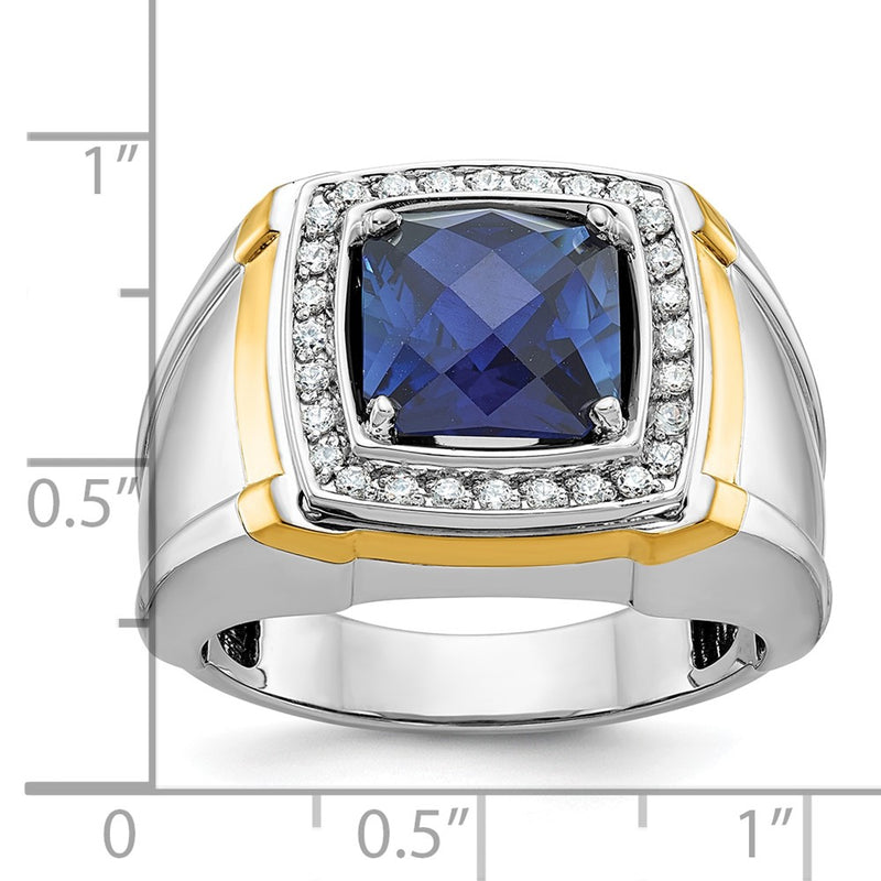 10K Two-Tone Ibgoodman Men'S Polished Lab Created Sapphire And A Quality Diamond Ring