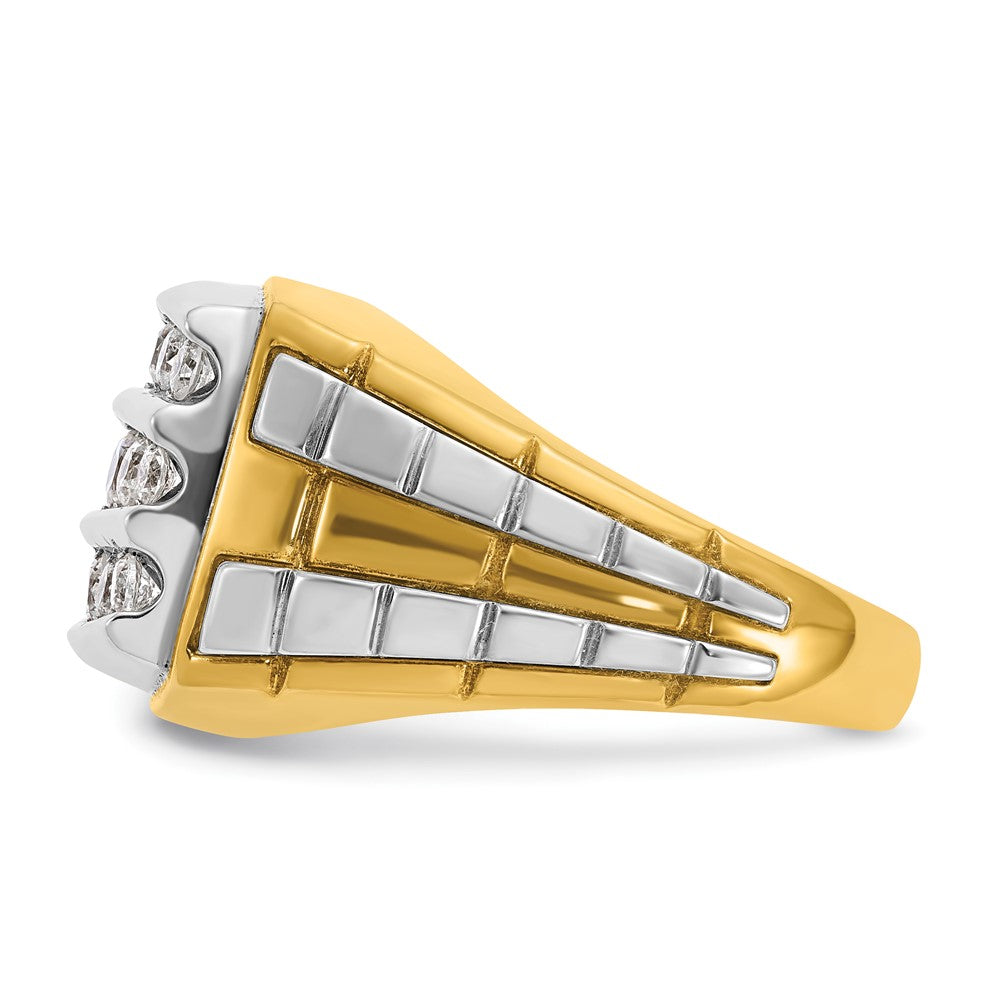 10K Two-Tone Ibgoodman Men'S Polished And Grooved 3-Row 1 Carat A Quality Diamond Cluster Ring