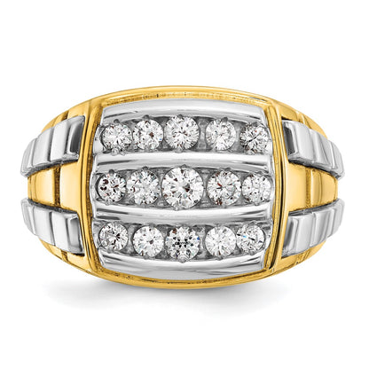 10K Two-Tone Ibgoodman Men'S Polished And Grooved 3-Row 1 Carat A Quality Diamond Cluster Ring