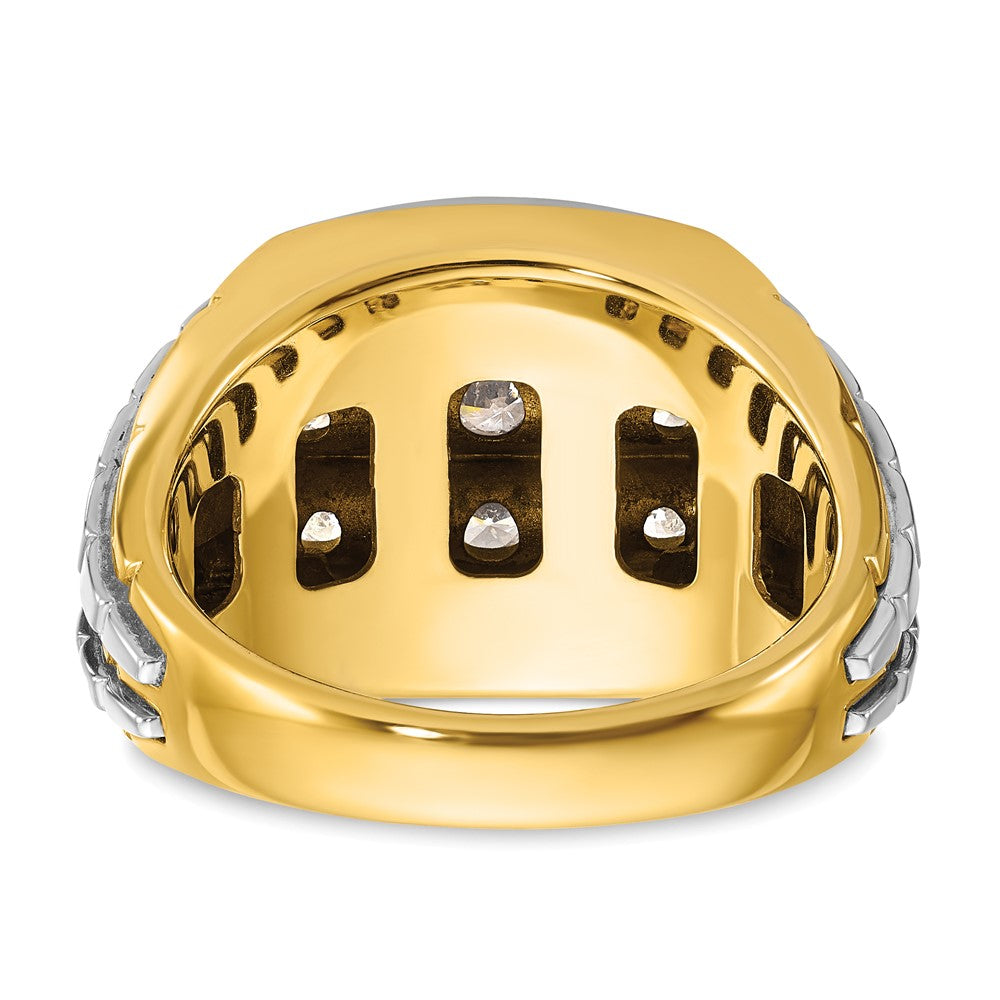 10K Two-Tone Ibgoodman Men'S Polished And Grooved 3-Row 1 Carat A Quality Diamond Cluster Ring