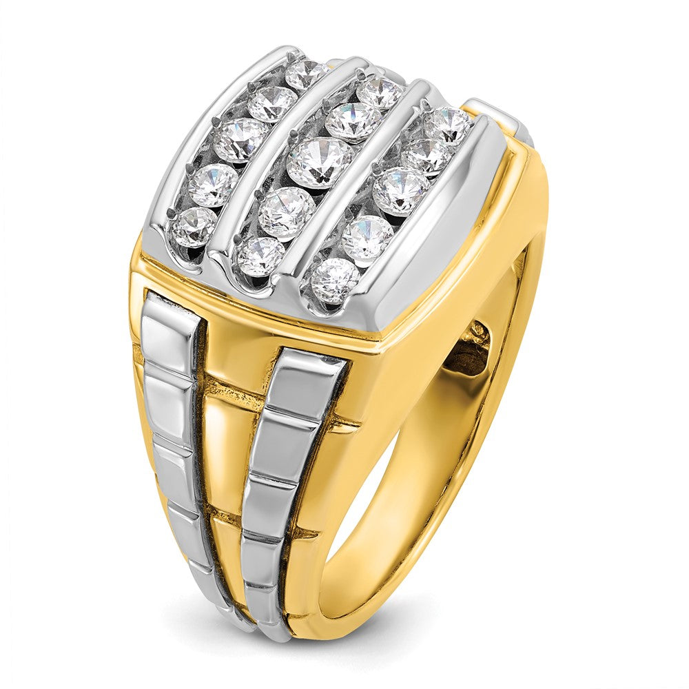 10K Two-Tone Ibgoodman Men'S Polished And Grooved 3-Row 1 Carat A Quality Diamond Cluster Ring