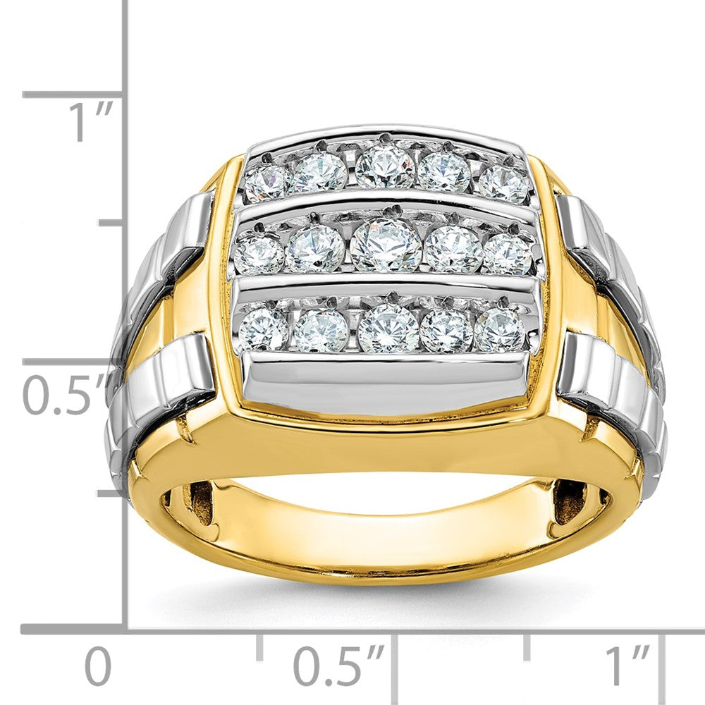 10K Two-Tone Ibgoodman Men'S Polished And Grooved 3-Row 1 Carat A Quality Diamond Cluster Ring