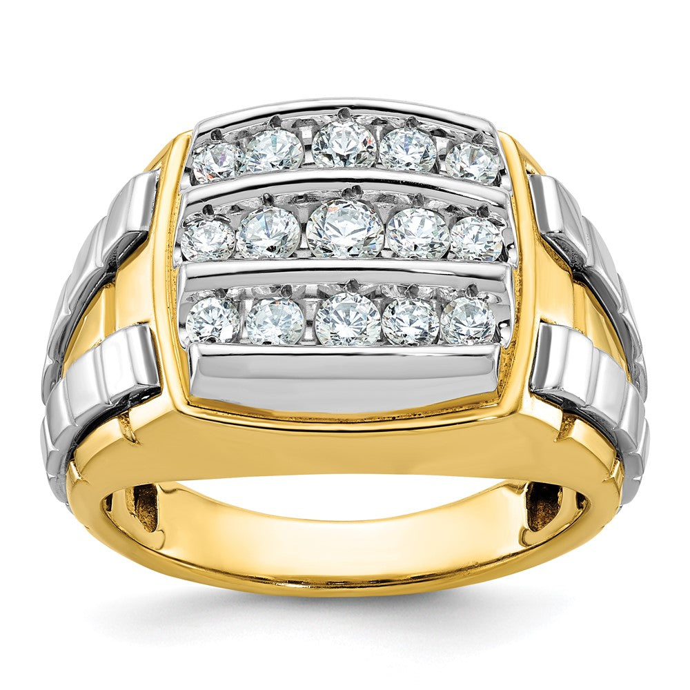 10K Two-Tone Ibgoodman Men'S Polished And Grooved 3-Row 1 Carat A Quality Diamond Cluster Ring