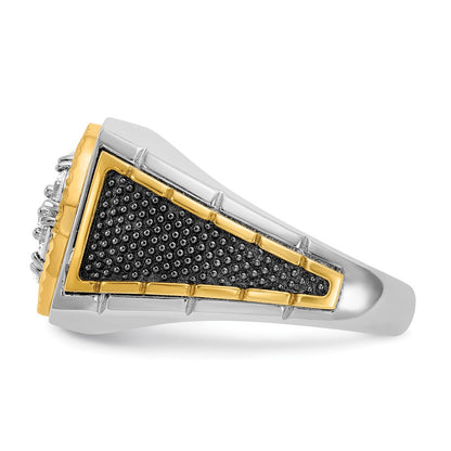10K Two-Tone Ibgoodman With Black Rhodium Men'S Polished Textured And Diamond-Cut 1 Carat A Quality Diamond Round Cluster Ring