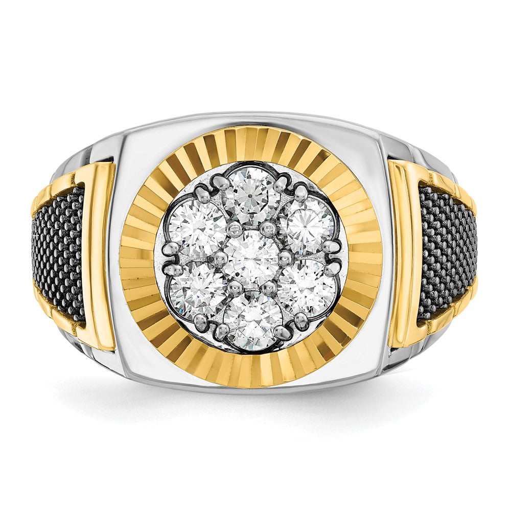 10K Two-Tone Ibgoodman With Black Rhodium Men'S Polished Textured And Diamond-Cut 1 Carat A Quality Diamond Round Cluster Ring