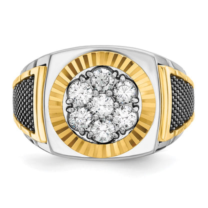 10K Two-Tone Ibgoodman With Black Rhodium Men'S Polished Textured And Diamond-Cut 1 Carat A Quality Diamond Round Cluster Ring