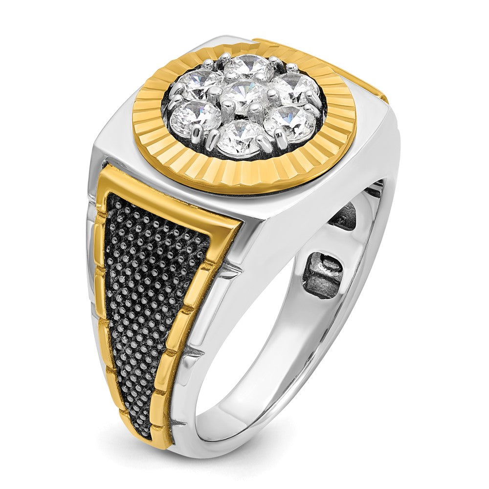 10K Two-Tone Ibgoodman With Black Rhodium Men'S Polished Textured And Diamond-Cut 1 Carat A Quality Diamond Round Cluster Ring