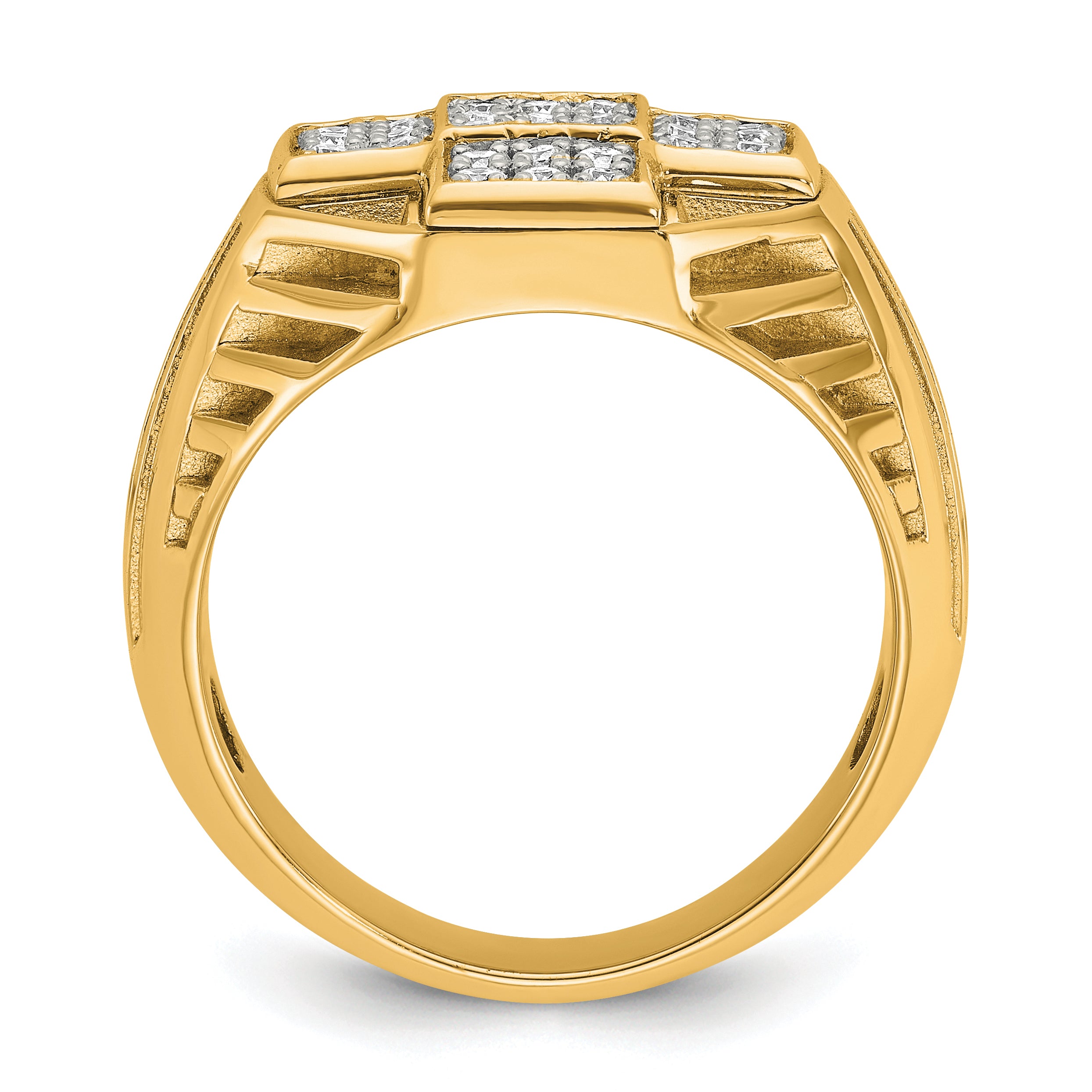 10K Yellow Gold Ibgoodman Men'S Polished Textured And Grooved Cross Cluster Ring Mounting