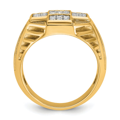 10K Yellow Gold Ibgoodman Men'S Polished Textured And Grooved Cross Cluster Ring Mounting