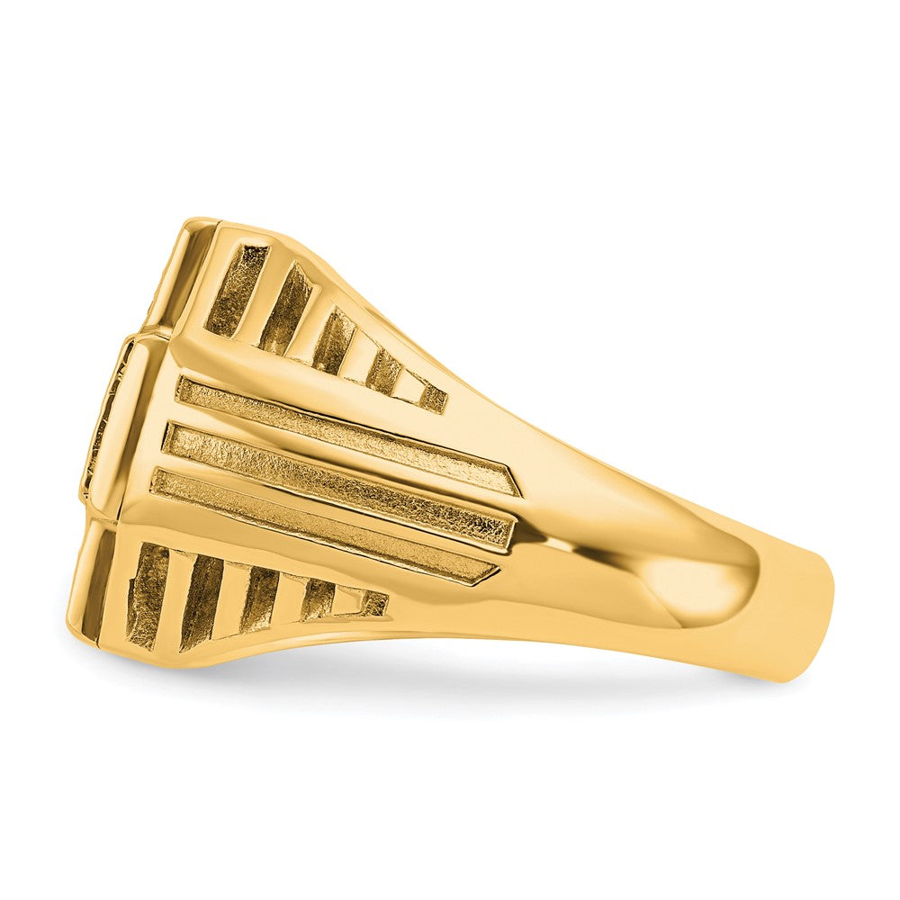 10K Yellow Gold Ibgoodman Men'S Polished Textured And Grooved 1/2 Carat A Quality Diamond Cross Cluster Ring
