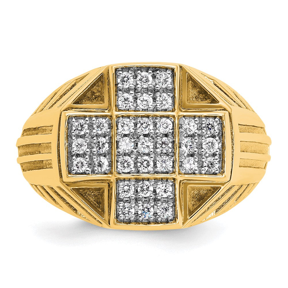 10K Yellow Gold Ibgoodman Men'S Polished Textured And Grooved 1/2 Carat A Quality Diamond Cross Cluster Ring