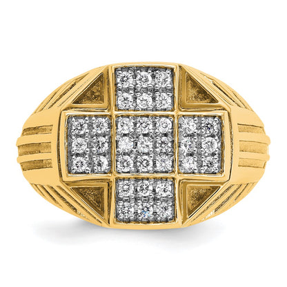 10K Yellow Gold Ibgoodman Men'S Polished Textured And Grooved 1/2 Carat A Quality Diamond Cross Cluster Ring