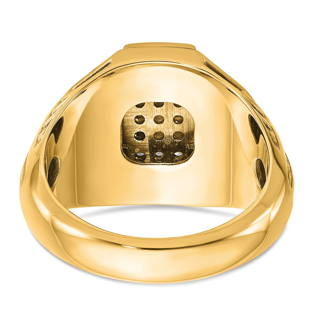 10K Yellow Gold Ibgoodman Men'S Polished Textured And Grooved 1/2 Carat A Quality Diamond Cross Cluster Ring