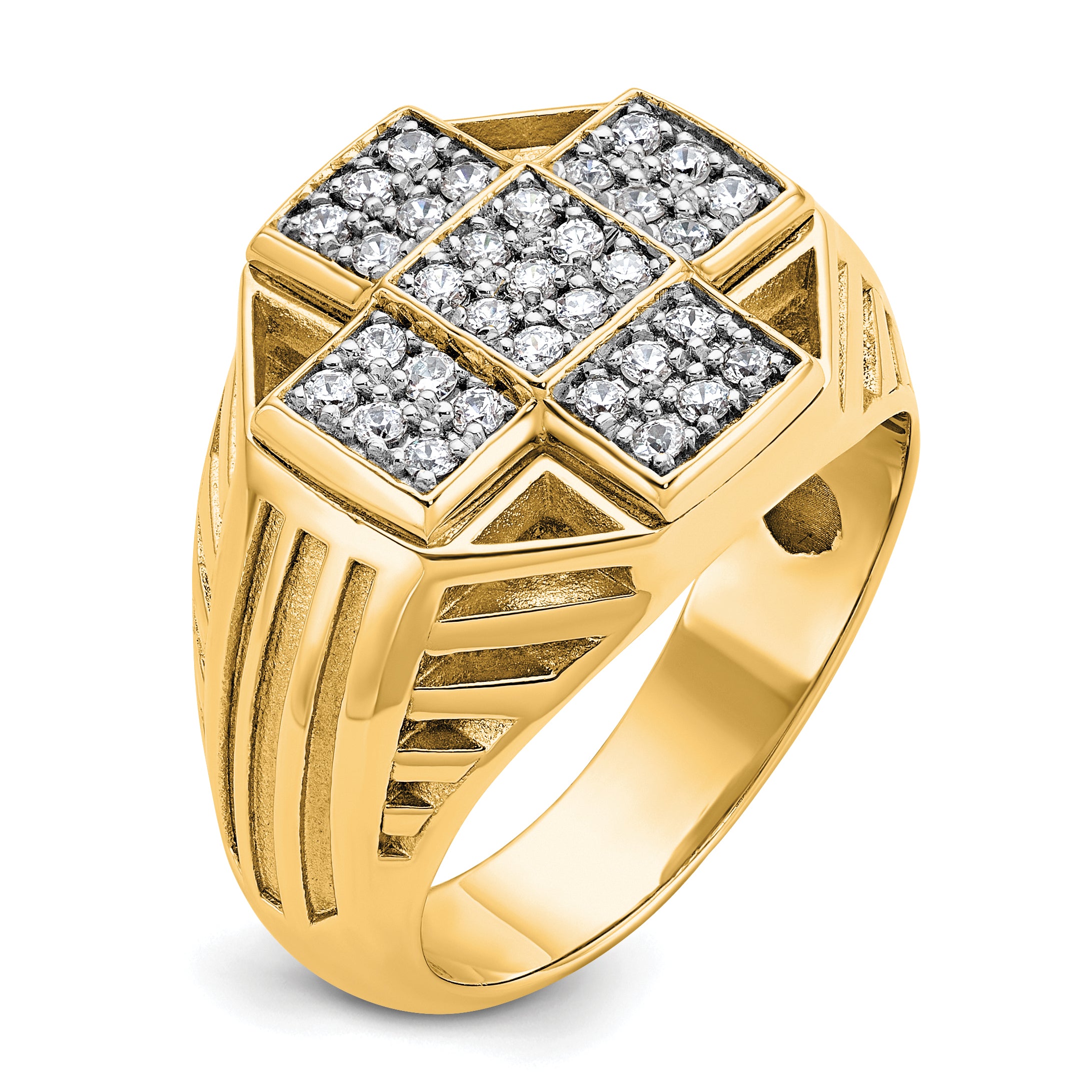 10K Yellow Gold Ibgoodman Men'S Polished Textured And Grooved Cross Cluster Ring Mounting