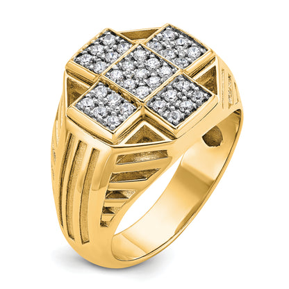 10K Yellow Gold Ibgoodman Men'S Polished Textured And Grooved Cross Cluster Ring Mounting