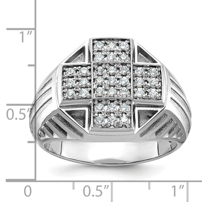 10K Yellow Gold Ibgoodman Men'S Polished Textured And Grooved Cross Cluster Ring Mounting