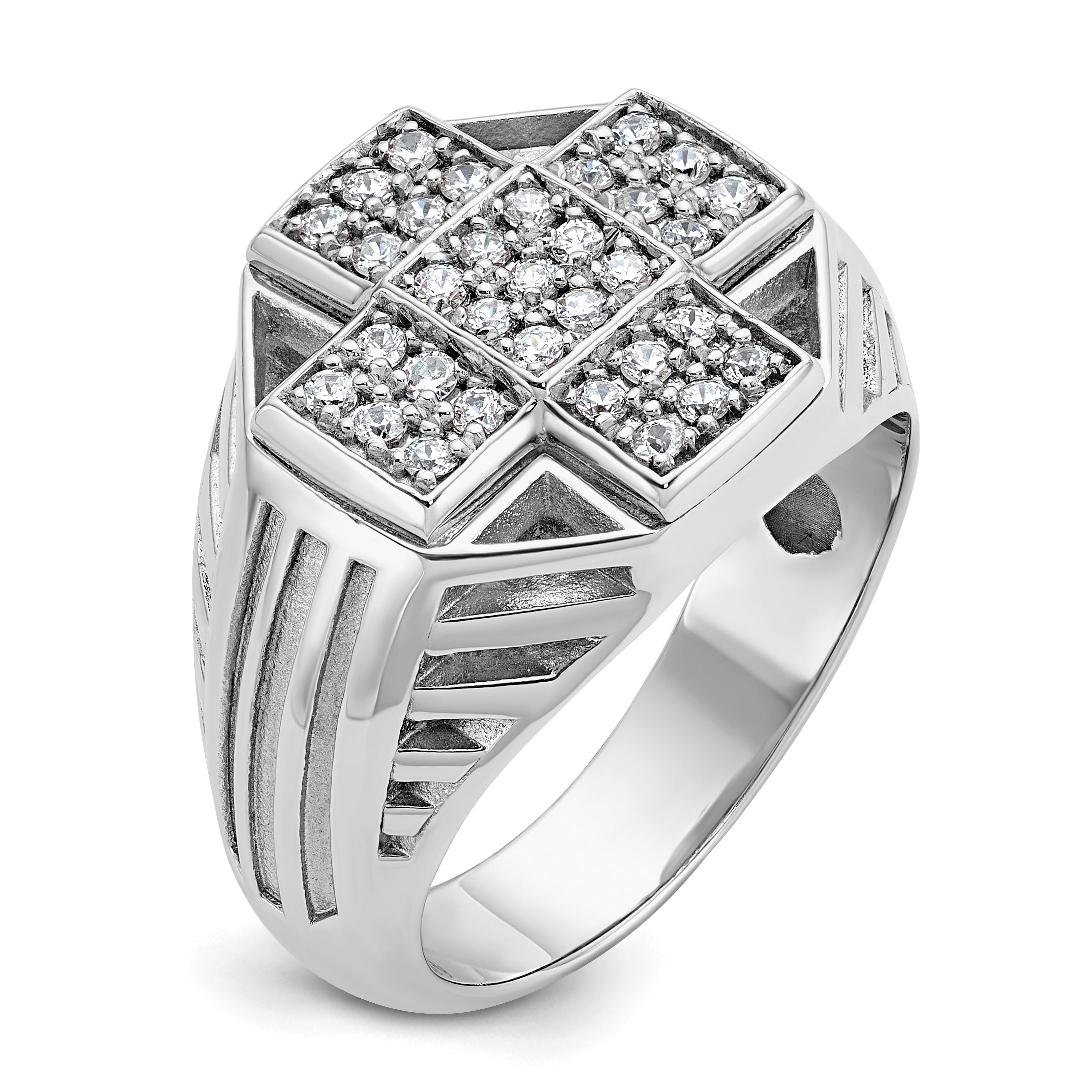 14k White Gold Men's Polished and Satin 1/2 carat Diamond Complete Ring