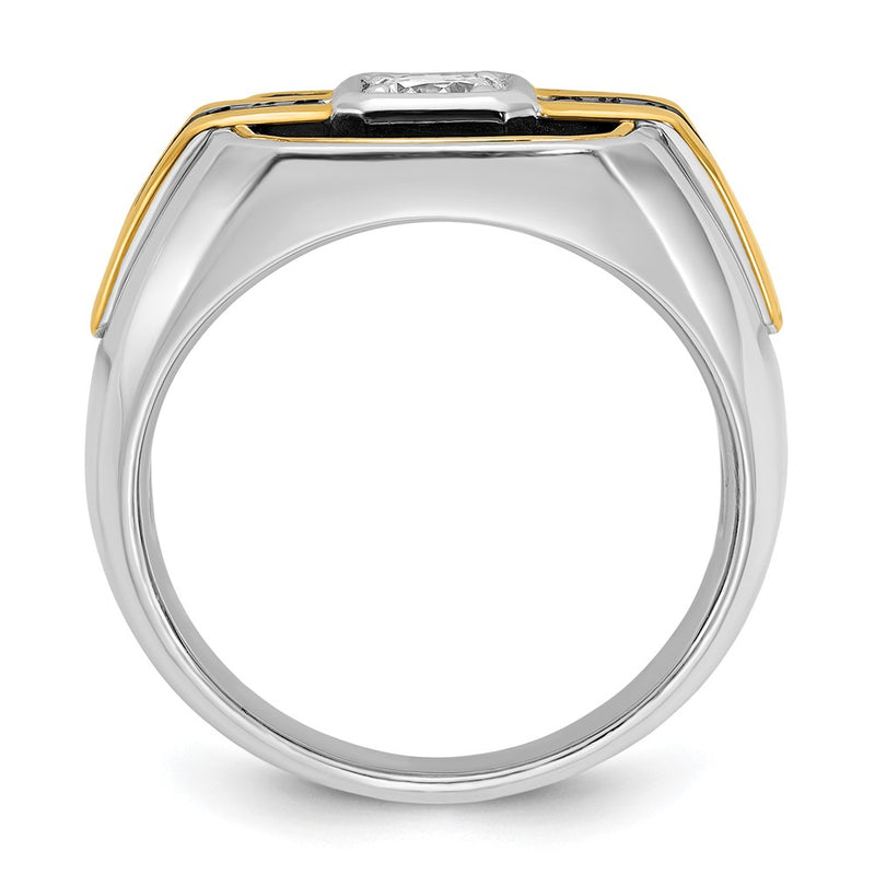 14k Two-tone Gold w/Black Rhodium Men's Satin 1/4 carat Black/White Diamond Complete Ring