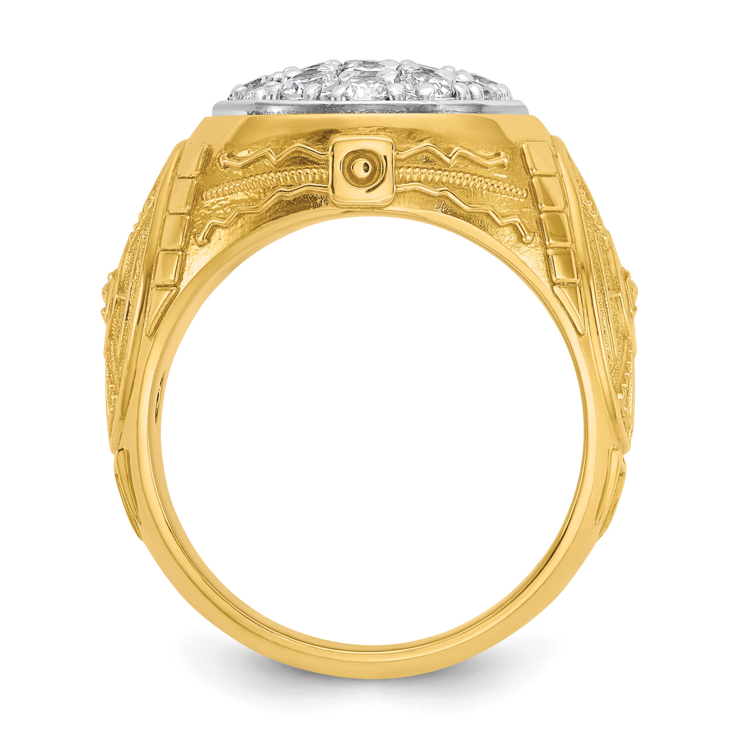 10K Two-Tone Ibgoodman Men'S Polished And Textured Oval Cluster Ring Mounting