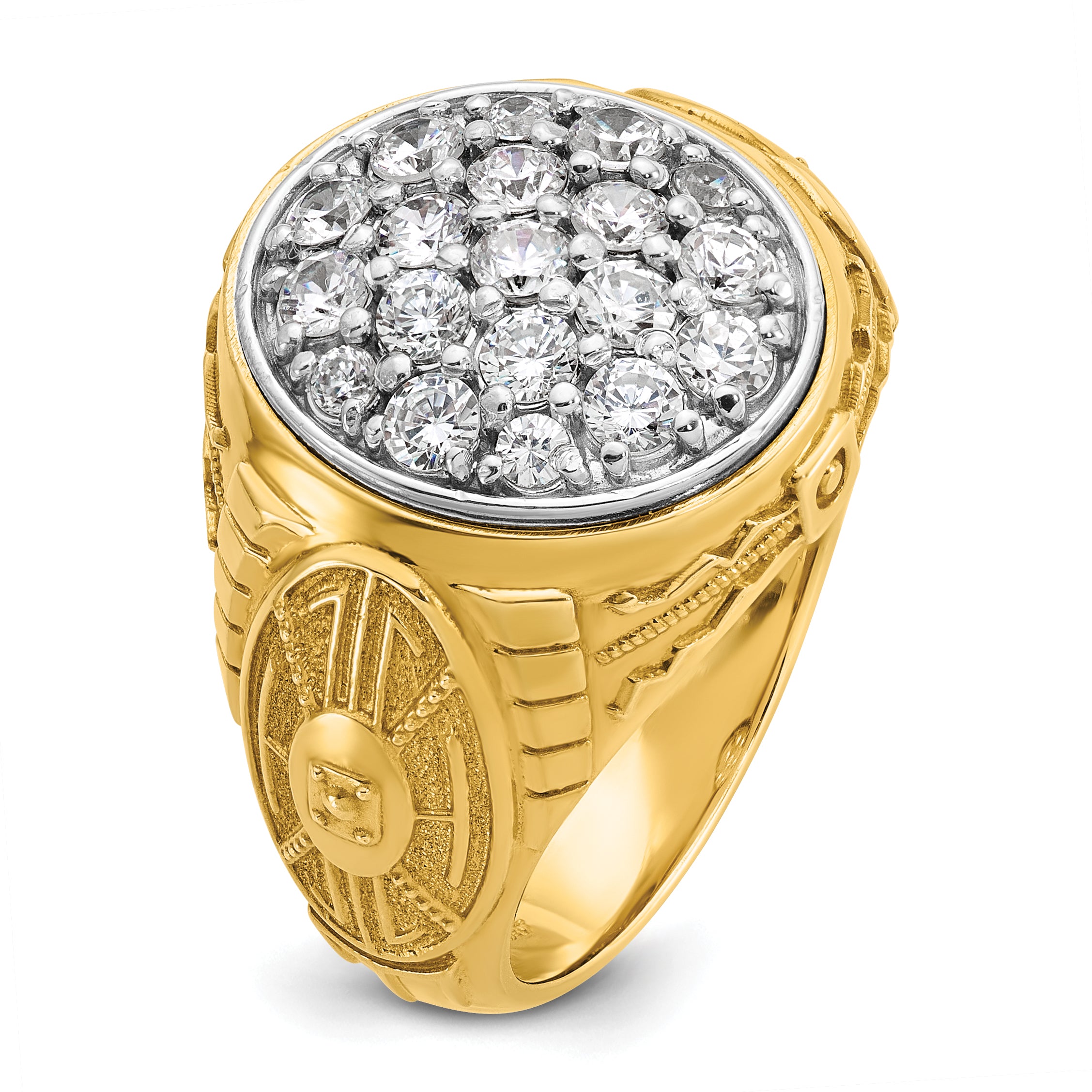 10K Two-Tone Ibgoodman Men'S Polished And Textured Oval Cluster Ring Mounting