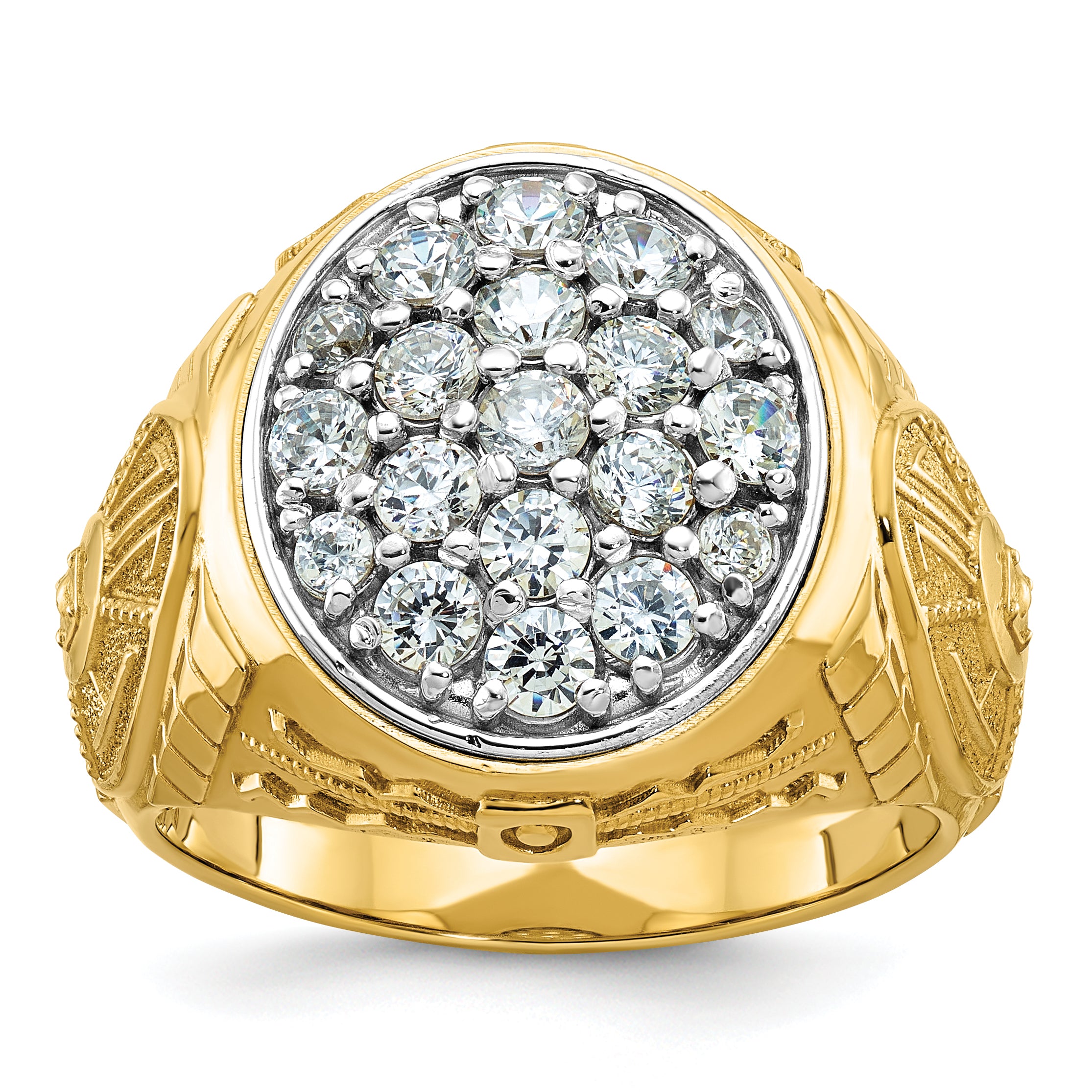 10K Two-Tone Ibgoodman Men'S Polished And Textured Oval Cluster Ring Mounting