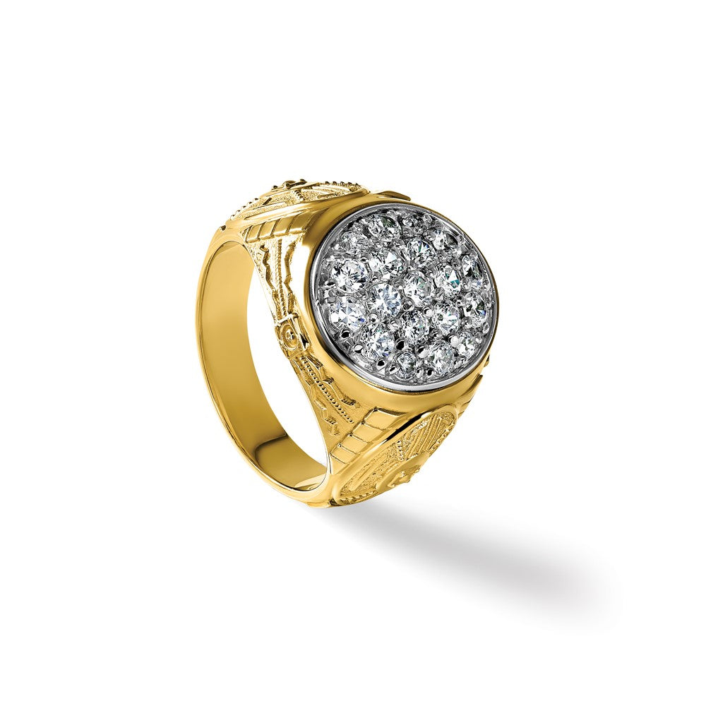 10K Two-Tone Ibgoodman Men'S Polished And Textured 1 5/8 Carat A Quality Diamond Oval Cluster Ring