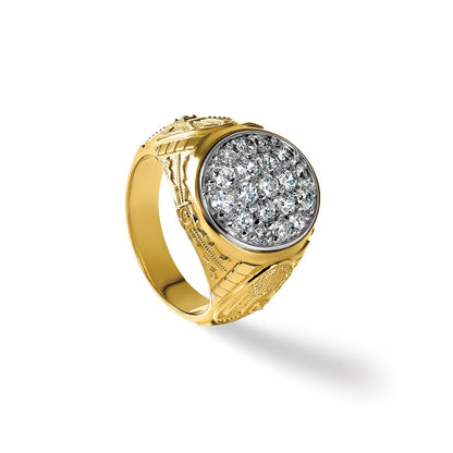 10K Two-Tone Ibgoodman Men'S Polished And Textured 1 5/8 Carat A Quality Diamond Oval Cluster Ring