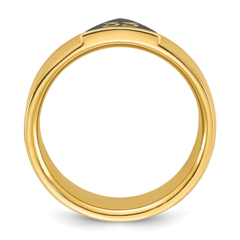10K Yellow Gold Ibgoodman Men'S Polished And Grooved With Black Enamel Active 33Rd Degree Masonic Ring