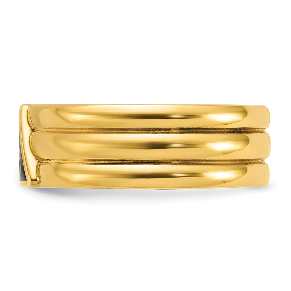 10K Yellow Gold Ibgoodman Men'S Polished And Grooved With Black Enamel Active 33Rd Degree Masonic Ring