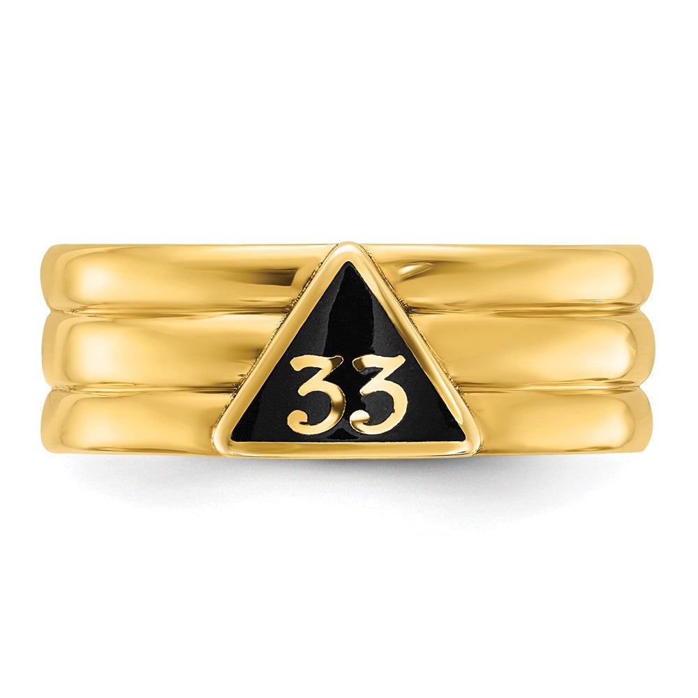 10K Yellow Gold Ibgoodman Men'S Polished And Grooved With Black Enamel Active 33Rd Degree Masonic Ring