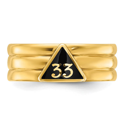 10K Yellow Gold Ibgoodman Men'S Polished And Grooved With Black Enamel Active 33Rd Degree Masonic Ring