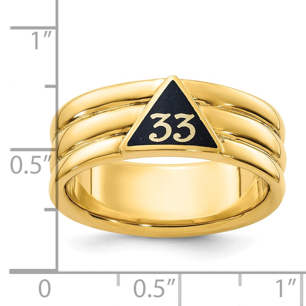 10K Yellow Gold Ibgoodman Men'S Polished And Grooved With Black Enamel Active 33Rd Degree Masonic Ring