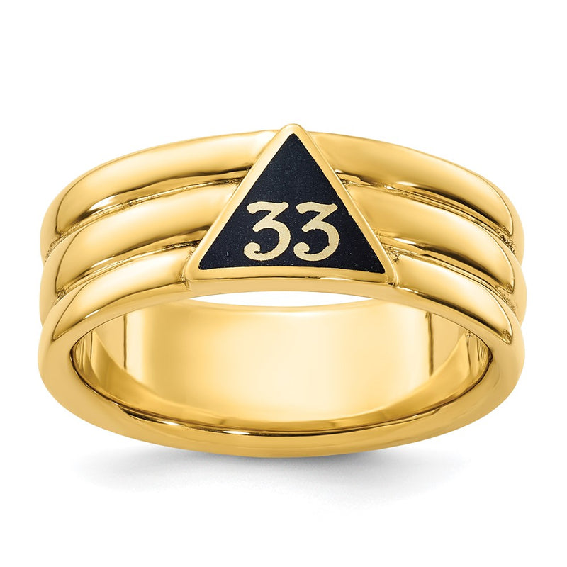 10K Yellow Gold Ibgoodman Men'S Polished And Grooved With Black Enamel Active 33Rd Degree Masonic Ring