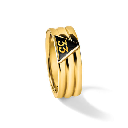 10K Yellow Gold Ibgoodman Men'S Polished And Grooved With Black Enamel Active 33Rd Degree Masonic Ring