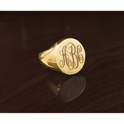 14k Yellow Gold 20x18mm Men's Round Signet Ring