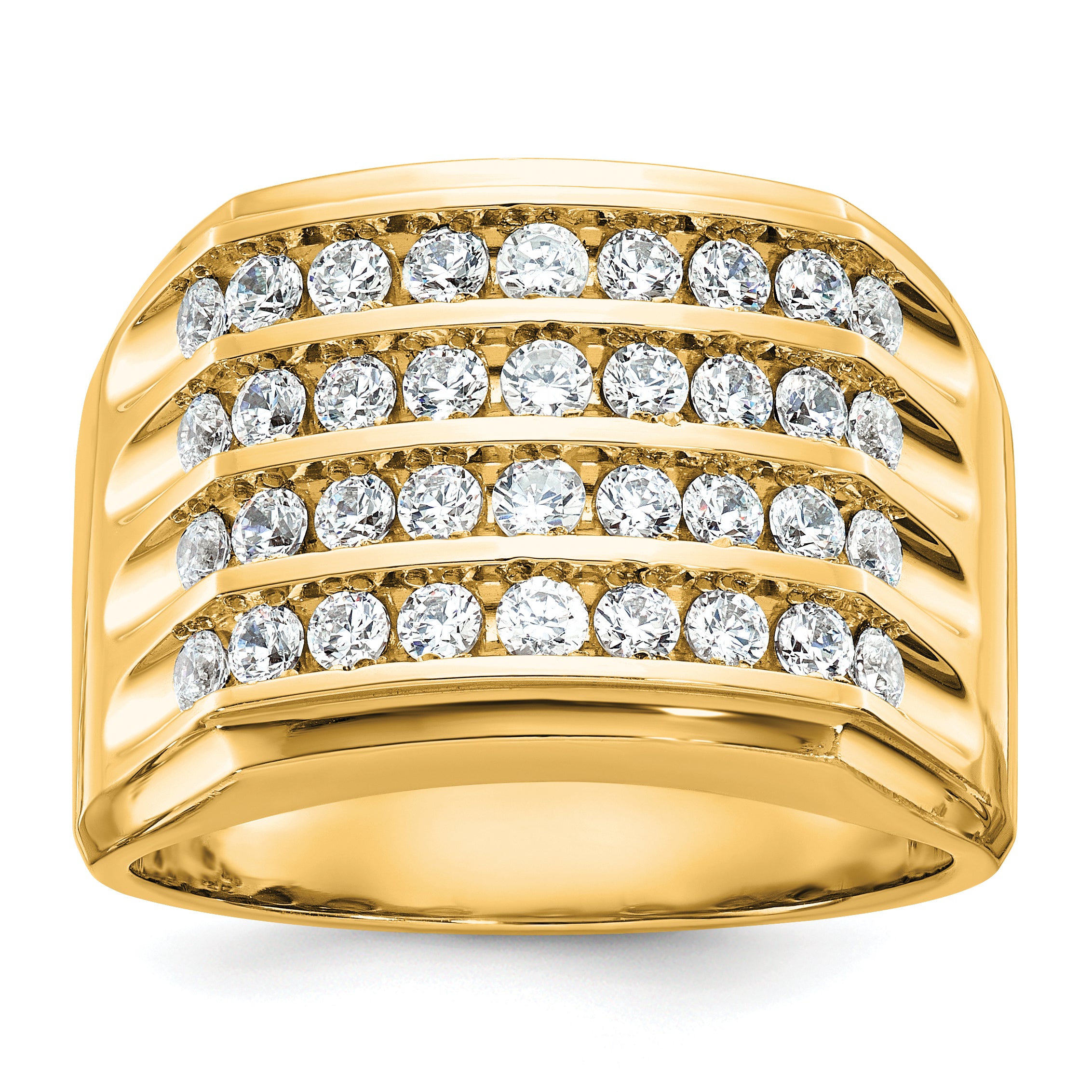 10K Yellow Gold Ibgoodman Men'S Polished And Grooved 4-Row Ring Mounting