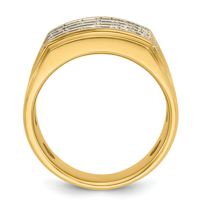 10K Yellow Gold Ibgoodman With White Rhodium Men'S Polished And Grooved 4-Row 1 1/5 Carat A Quality Diamond Ring
