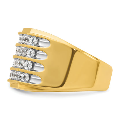 10K Yellow Gold Ibgoodman With White Rhodium Men'S Polished And Grooved 4-Row 1 1/5 Carat A Quality Diamond Ring