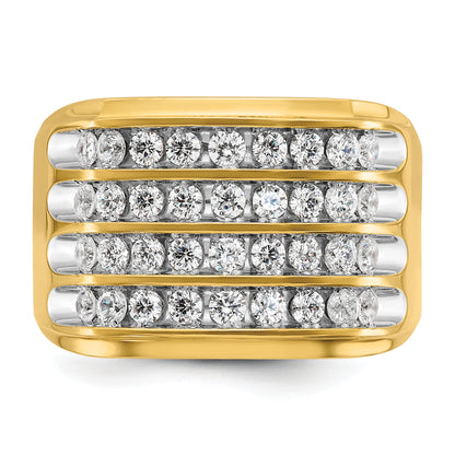 10K Yellow Gold Ibgoodman With White Rhodium Men'S Polished And Grooved 4-Row 1 1/5 Carat A Quality Diamond Ring