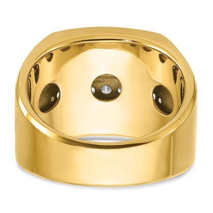 10K Yellow Gold Ibgoodman With White Rhodium Men'S Polished And Grooved 4-Row 1 1/5 Carat A Quality Diamond Ring