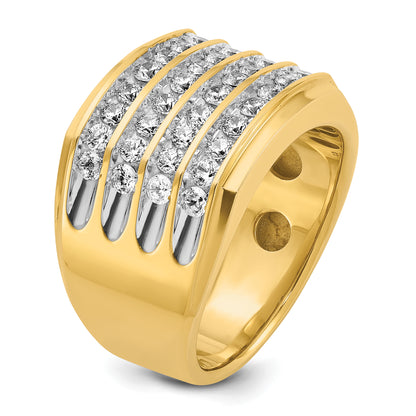 10K Yellow Gold Ibgoodman With White Rhodium Men'S Polished And Grooved 4-Row 1 1/5 Carat A Quality Diamond Ring