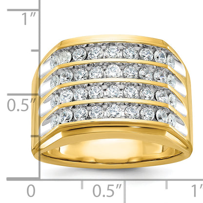 10K Yellow Gold Ibgoodman With White Rhodium Men'S Polished And Grooved 4-Row 1 1/5 Carat A Quality Diamond Ring