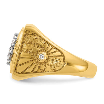 10K Two-Tone Ibgoodman With Black Enamel Men'S Polished Textured And Diamond-Cut 1 Carat A Quality Diamond Stars Stripes Round Cluster Ring