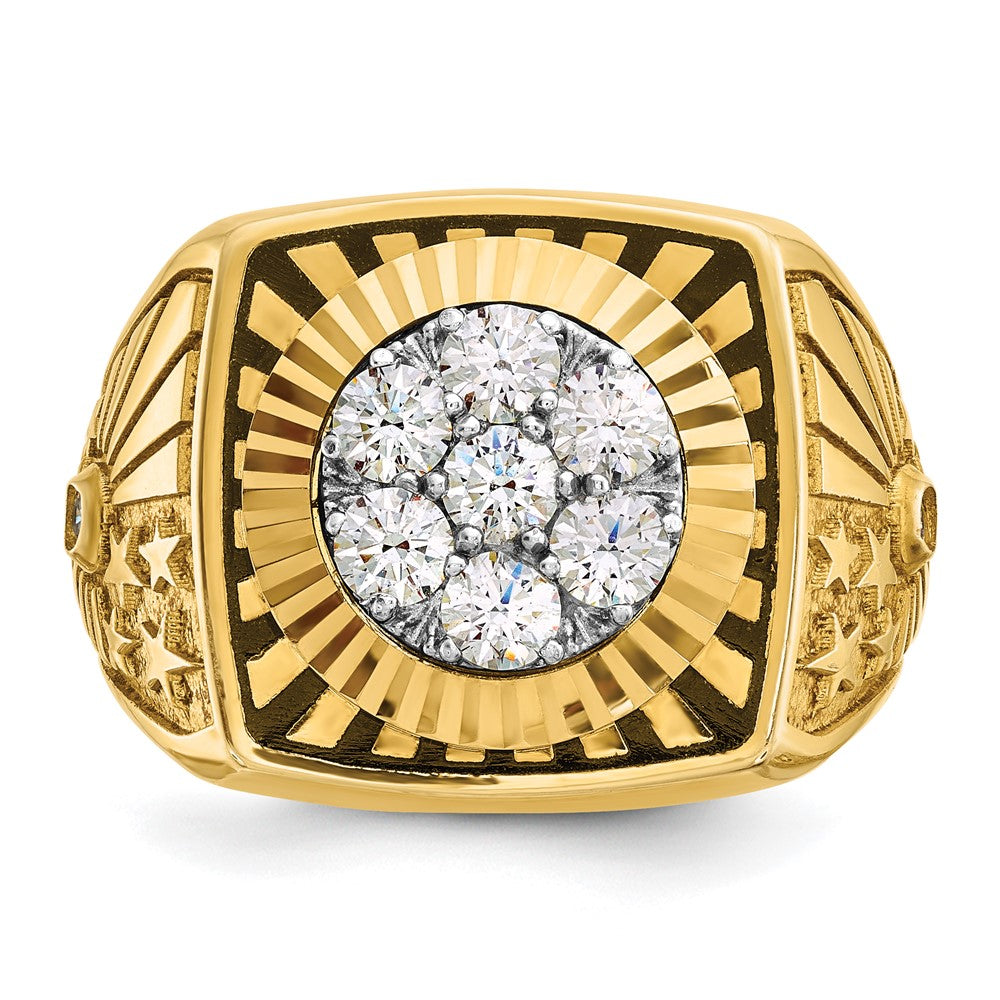10K Two-Tone Ibgoodman With Black Enamel Men'S Polished Textured And Diamond-Cut 1 Carat A Quality Diamond Stars Stripes Round Cluster Ring