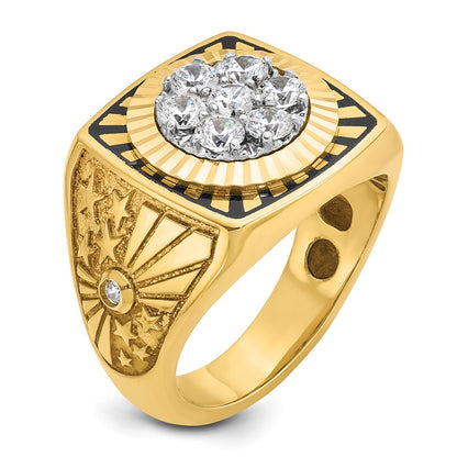 10K Two-Tone Ibgoodman Men'S Polished Textured And Diamond-Cut Stars Stripes Round Cluster Ring Mounting