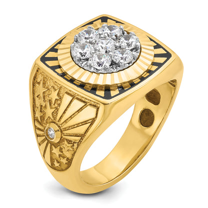 10K Two-Tone Ibgoodman Men'S Polished Textured And Diamond-Cut Stars Stripes Round Cluster Ring Mounting