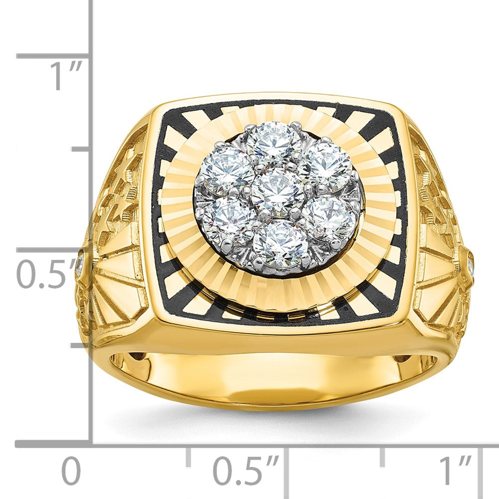 10K Two-Tone Ibgoodman With Black Enamel Men'S Polished Textured And Diamond-Cut 1 Carat A Quality Diamond Stars Stripes Round Cluster Ring