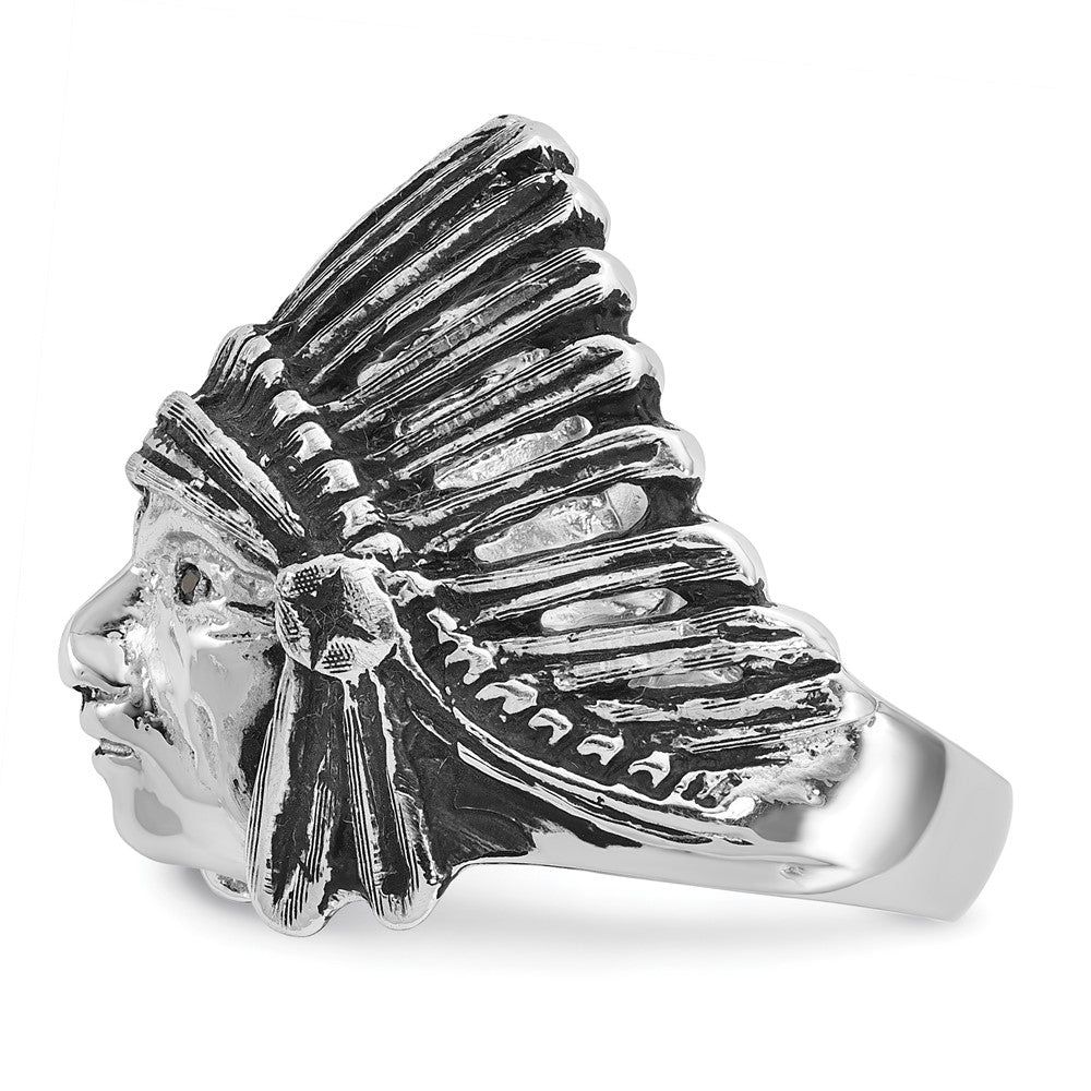 14K White Gold IBGoodman Men's Antiqued Black Diamond Native Headdress Complete Ring